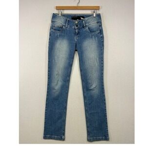 Y2K Republica Dos Lobos Women 40 Blue Straight Leg Embroidered Wolf Jeans